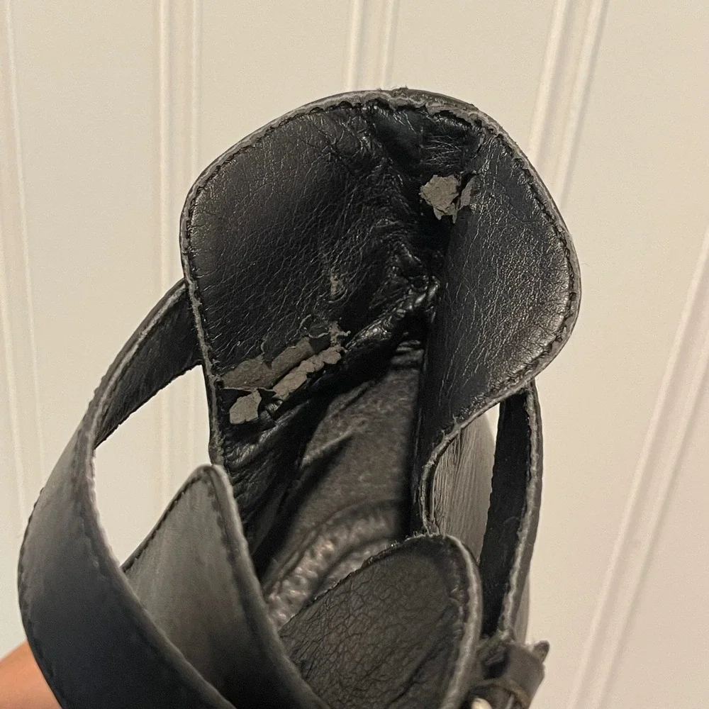 Unbranded Leather Ankle Boots Womens 38 Black Moto Lug Sole Cutout Buckle‎ Edgy